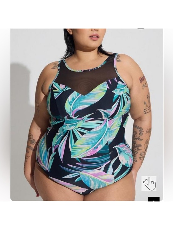 torrid Other - Torrid Wireless Mesh High Neck One Piece Swimsuit Pretty Summer Leaves Black NEW